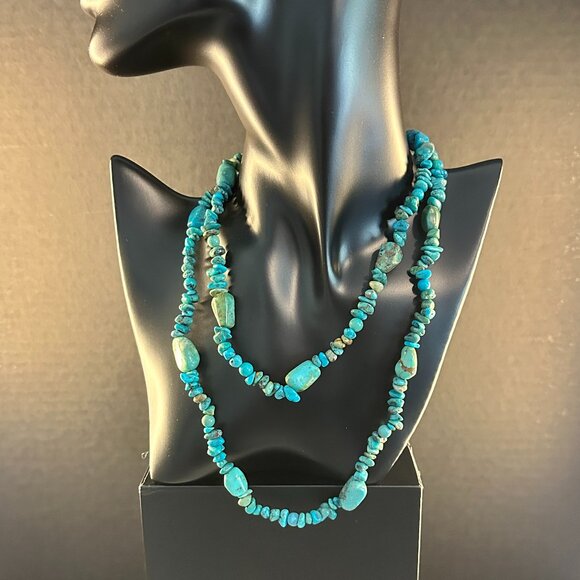 💎 35” Genuine Turquoise Nugget Necklace – Sterling Silver 925 Clasp - Picture 1 of 4